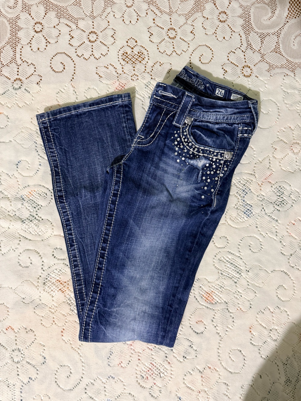 Miss Me Blue Boot Cut Jeans with Rhinestone Accents